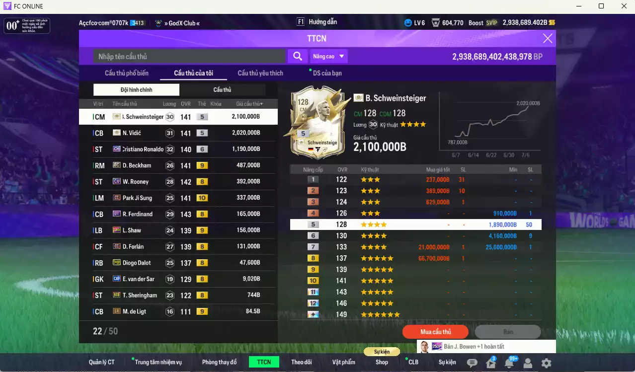 Ảnh Man Utd. 7.032.580b dư 2tr9b có Vidic ITM, Schweinsteiger ITM, CR7 CH+6, Beckham DC+9, Rooney CU, Park CC+10... vs 4 VN PRM. Full miniface, còn nhiều CP GIẢM THUẾ. HLV Xịn, đã đào tạo full chỉ số cầu thủ