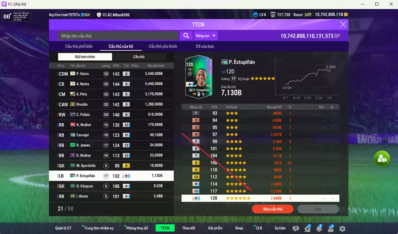 Ảnh [ACC Hiếm] AC Milan ITM+5 189.330.540b dư 10tr7b có Ronaldo ITM, Gullit ITM, Maldini ITM, Vieira ITM, Nesta ITM, Pirlo ITM, Rivaldo ITM vs nhiều giảm lương fix BP. Full miniface, còn rất nhiều CP GIẢM THUẾ. HLV Siêu Xịn, đã full đào tạo chiến thuật vs chỉ số cầu thủ, dư 630k TC