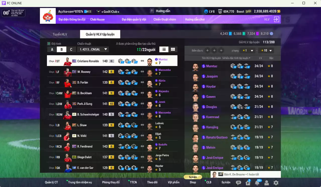 Ảnh Man Utd. 7.032.580b dư 2tr9b có Vidic ITM, Schweinsteiger ITM, CR7 CH+6, Beckham DC+9, Rooney CU, Park CC+10... vs 4 VN PRM. Full miniface, còn nhiều CP GIẢM THUẾ. HLV Xịn, đã đào tạo full chỉ số cầu thủ