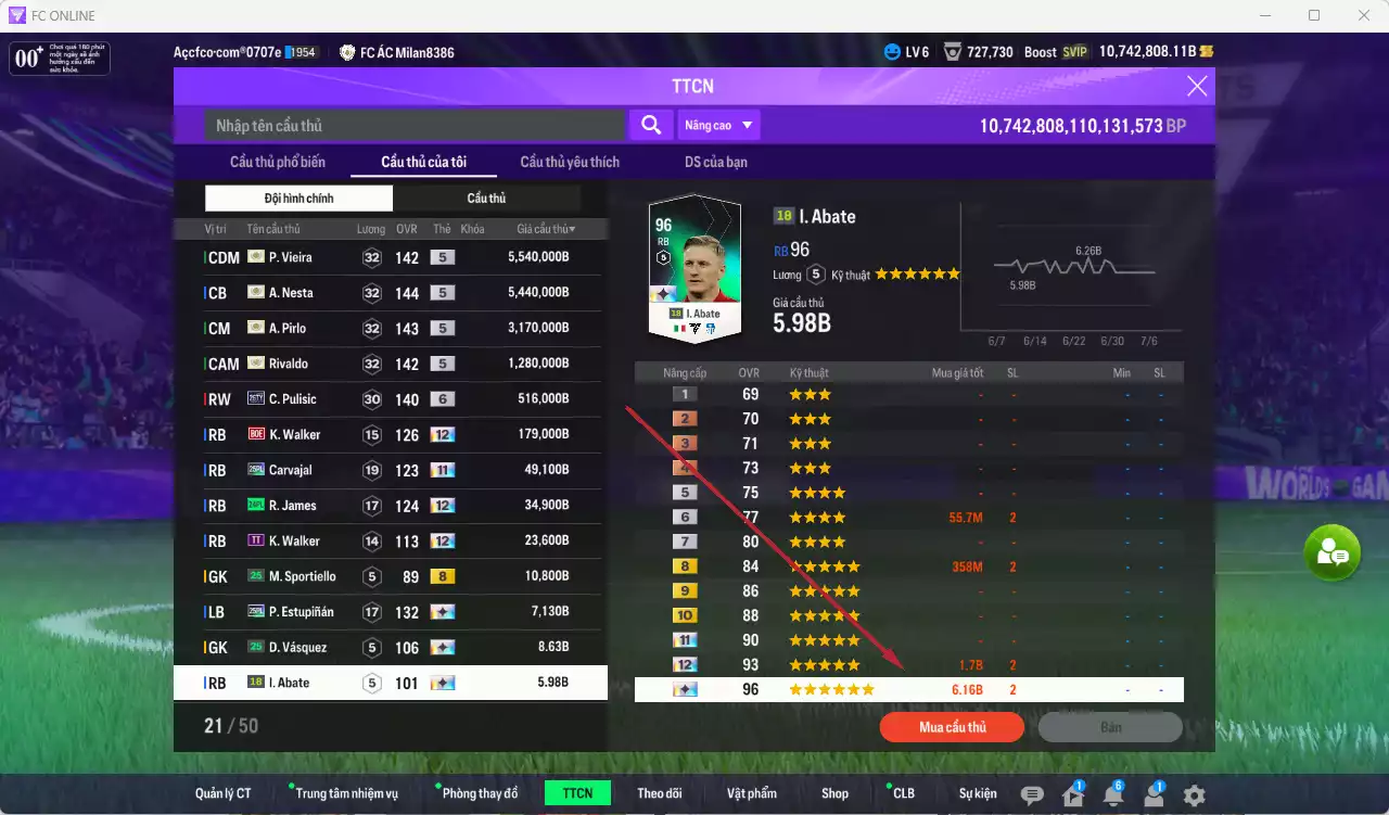Ảnh [ACC Hiếm] AC Milan ITM+5 189.330.540b dư 10tr7b có Ronaldo ITM, Gullit ITM, Maldini ITM, Vieira ITM, Nesta ITM, Pirlo ITM, Rivaldo ITM vs nhiều giảm lương fix BP. Full miniface, còn rất nhiều CP GIẢM THUẾ. HLV Siêu Xịn, đã full đào tạo chiến thuật vs chỉ số cầu thủ, dư 630k TC