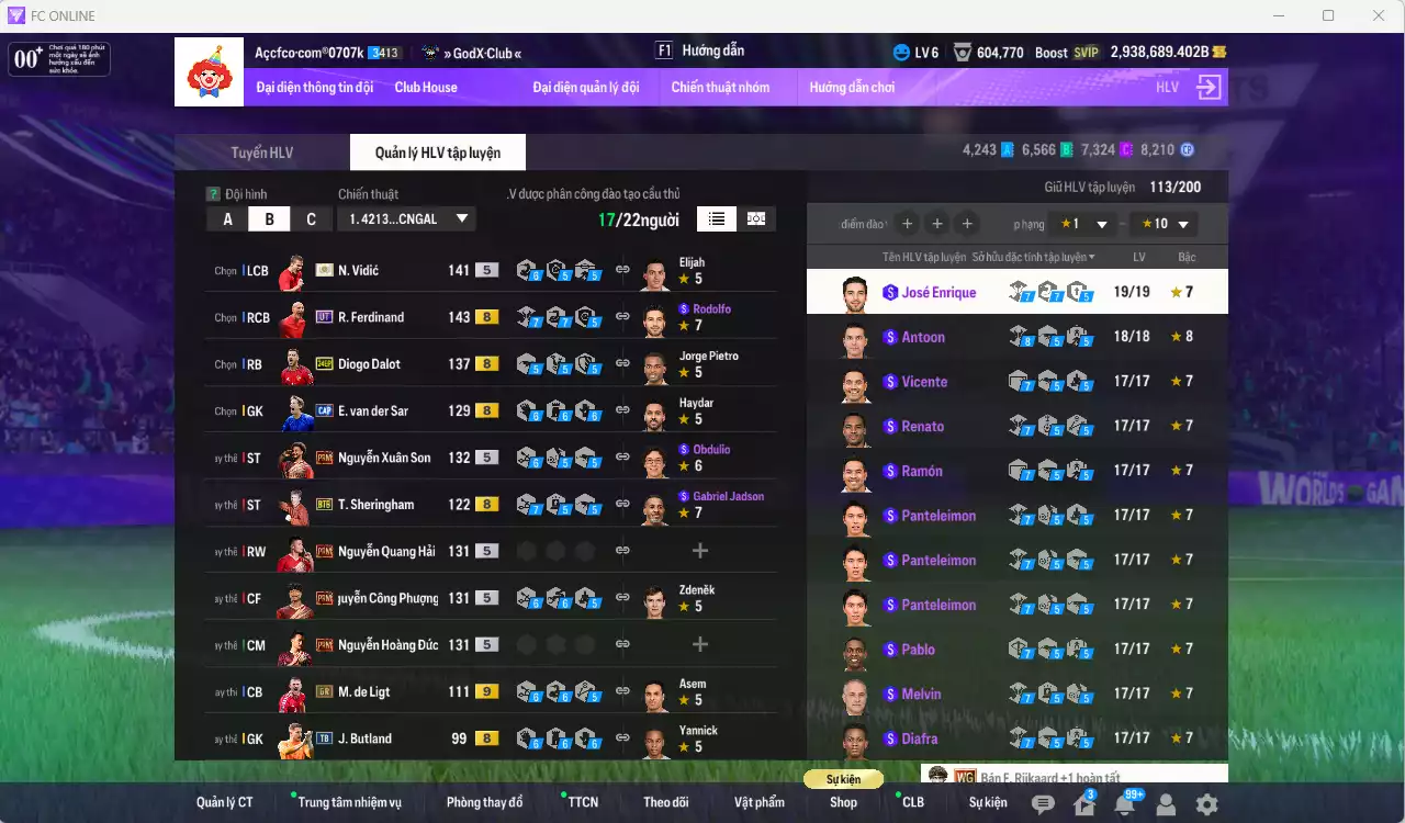 Ảnh Man Utd. 7.032.580b dư 2tr9b có Vidic ITM, Schweinsteiger ITM, CR7 CH+6, Beckham DC+9, Rooney CU, Park CC+10... vs 4 VN PRM. Full miniface, còn nhiều CP GIẢM THUẾ. HLV Xịn, đã đào tạo full chỉ số cầu thủ
