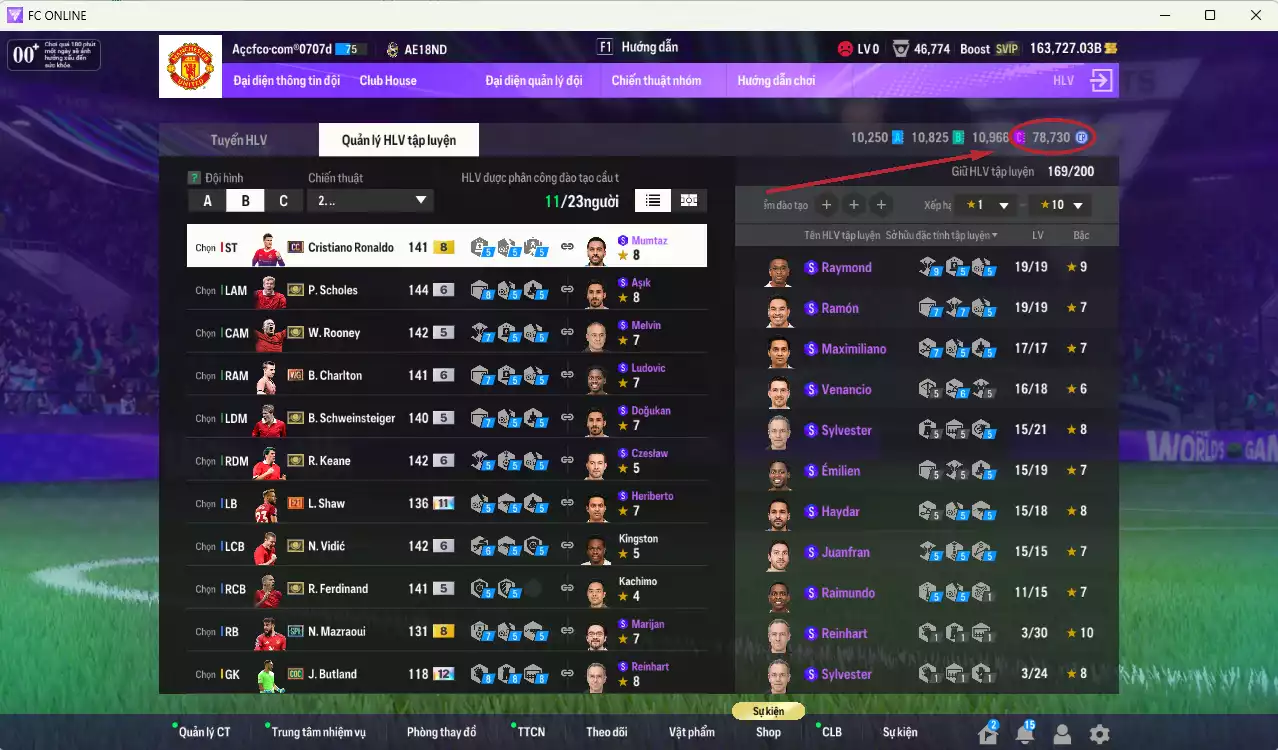Ảnh Man Utd. 35.225.980b có Rooney ITM, Scholes ITM+6, Vidic ITM+6, Ferdinand ITM, Keane ITM+6, Schweinsteiger ITM,  CR7 CC, Shaw E21+11... Full miniface, còn rất nhiều CP GIẢM THUẾ. HLV Xịn, đã đào tạo full chỉ số cầu thủ