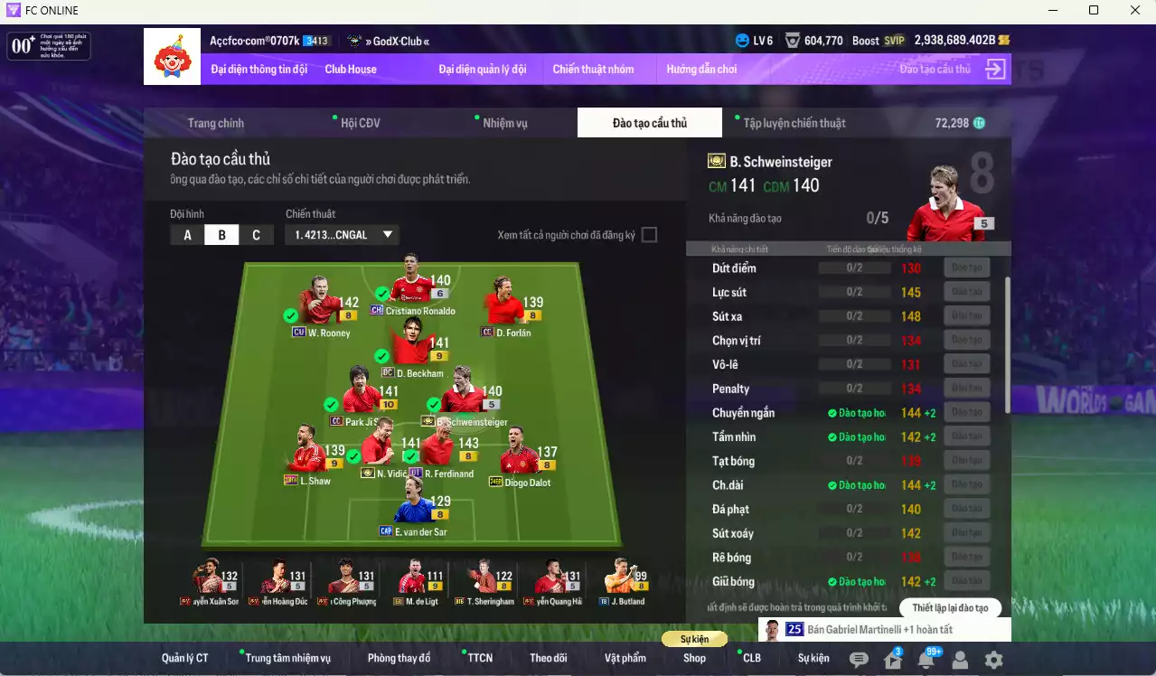 Ảnh Man Utd. 7.032.580b dư 2tr9b có Vidic ITM, Schweinsteiger ITM, CR7 CH+6, Beckham DC+9, Rooney CU, Park CC+10... vs 4 VN PRM. Full miniface, còn nhiều CP GIẢM THUẾ. HLV Xịn, đã đào tạo full chỉ số cầu thủ
