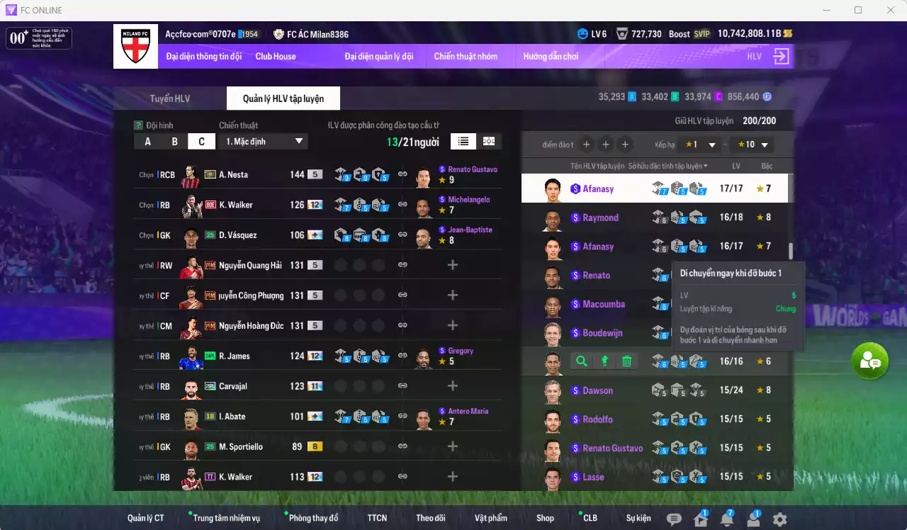 Ảnh [ACC Hiếm] AC Milan ITM+5 189.330.540b dư 10tr7b có Ronaldo ITM, Gullit ITM, Maldini ITM, Vieira ITM, Nesta ITM, Pirlo ITM, Rivaldo ITM vs nhiều giảm lương fix BP. Full miniface, còn rất nhiều CP GIẢM THUẾ. HLV Siêu Xịn, đã full đào tạo chiến thuật vs chỉ số cầu thủ, dư 630k TC