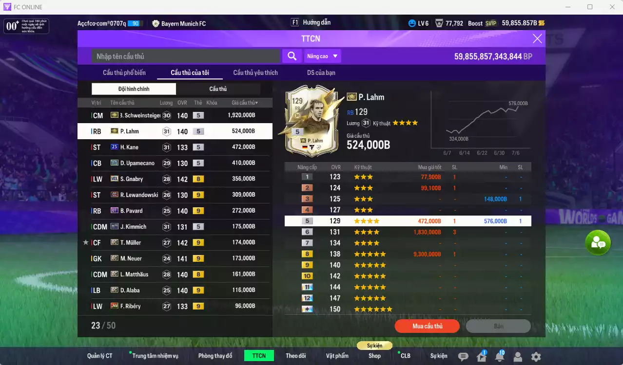 Ảnh Bayern Munich 5.649.200b có Schweinsteiger ITM, Lahm ITM, Keane 25UCL, Upamecano 25TS, Gnabry MDL, Lewandowski CC+9, Pavard UT+9, Muller DC+9, Neuer DC+9... HLV Xịn