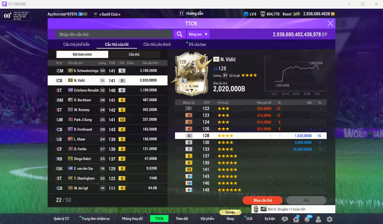Ảnh Man Utd. 7.032.580b dư 2tr9b có Vidic ITM, Schweinsteiger ITM, CR7 CH+6, Beckham DC+9, Rooney CU, Park CC+10... vs 4 VN PRM. Full miniface, còn nhiều CP GIẢM THUẾ. HLV Xịn, đã đào tạo full chỉ số cầu thủ