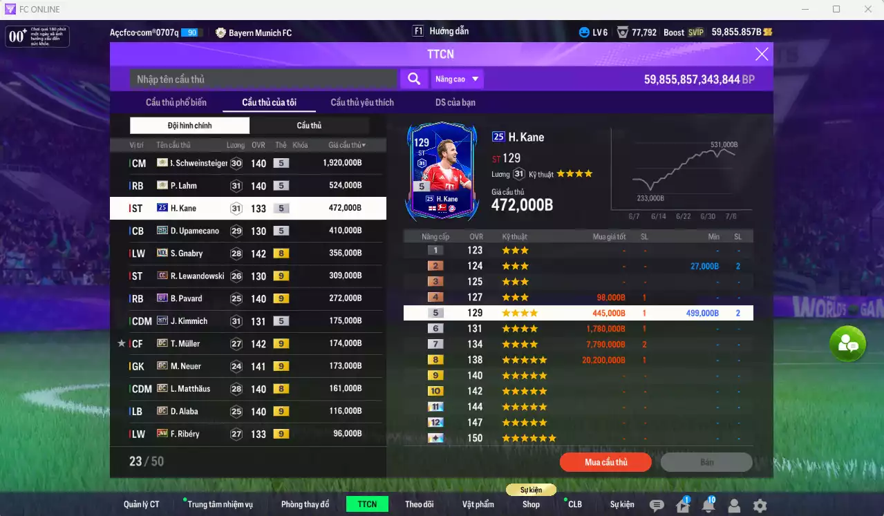 Ảnh Bayern Munich 5.649.200b có Schweinsteiger ITM, Lahm ITM, Keane 25UCL, Upamecano 25TS, Gnabry MDL, Lewandowski CC+9, Pavard UT+9, Muller DC+9, Neuer DC+9... HLV Xịn