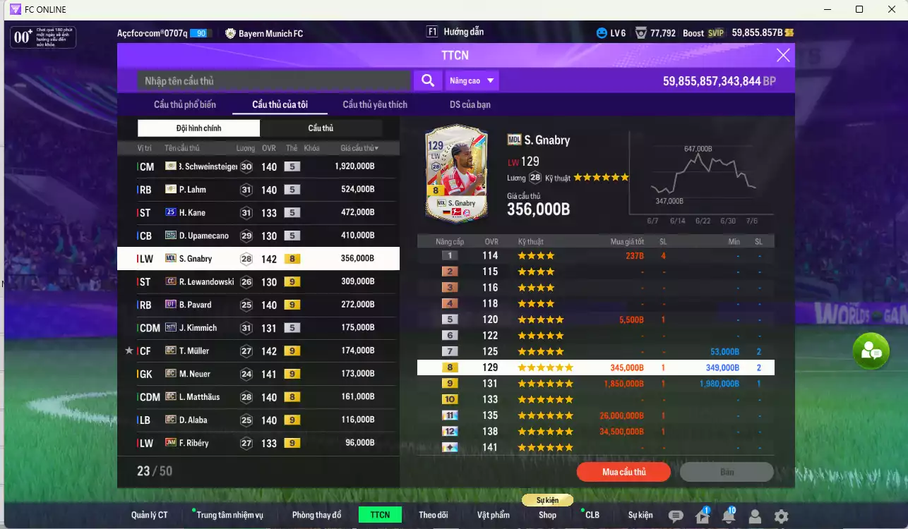 Ảnh Bayern Munich 5.649.200b có Schweinsteiger ITM, Lahm ITM, Keane 25UCL, Upamecano 25TS, Gnabry MDL, Lewandowski CC+9, Pavard UT+9, Muller DC+9, Neuer DC+9... HLV Xịn