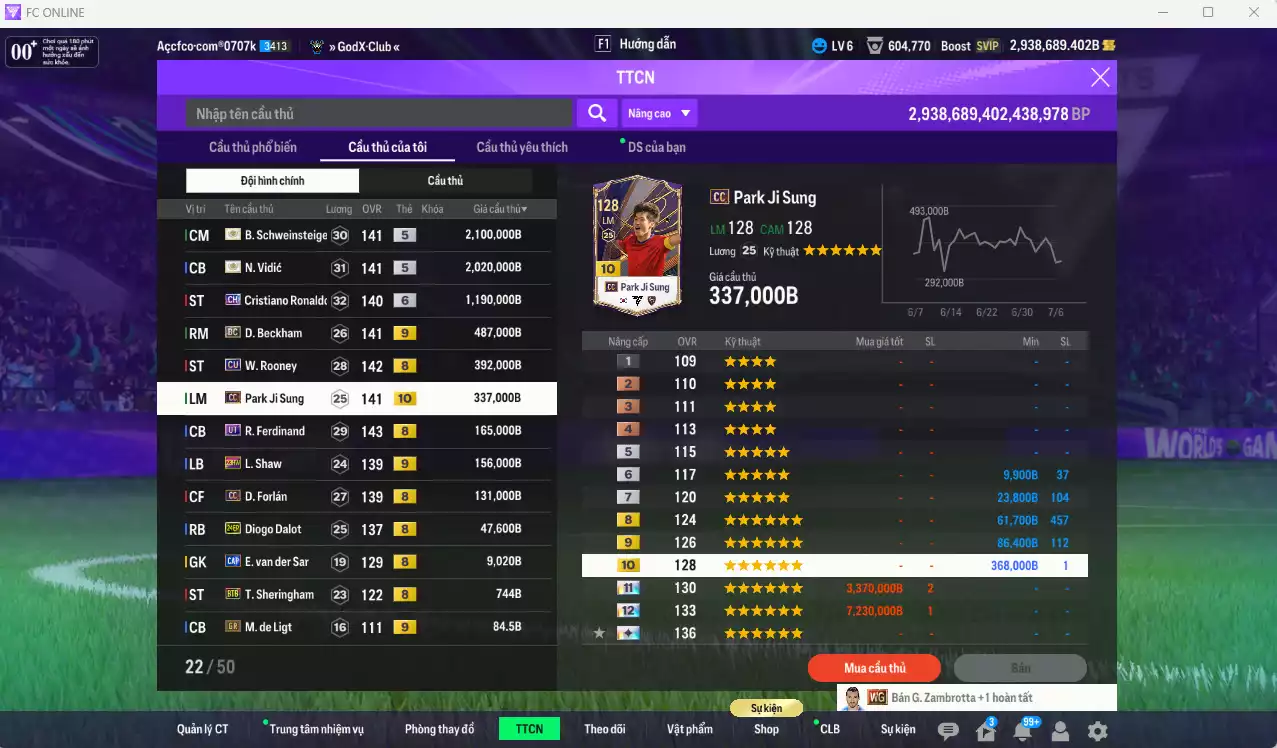 Ảnh Man Utd. 7.032.580b dư 2tr9b có Vidic ITM, Schweinsteiger ITM, CR7 CH+6, Beckham DC+9, Rooney CU, Park CC+10... vs 4 VN PRM. Full miniface, còn nhiều CP GIẢM THUẾ. HLV Xịn, đã đào tạo full chỉ số cầu thủ