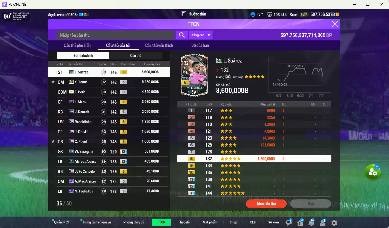 Ảnh Barcelona 29.517.600b có Suárez GRU, Touré ITM, Petit ITM+6, Messi UT+9, Koundé 26TY+6, Ronaldinho CU, Cruyff CU, Puyol CU... Full miniface, còn nhiều CP GIẢM THUẾ. HLV Xịn, đã full đào tạo chỉ số cầu thủ