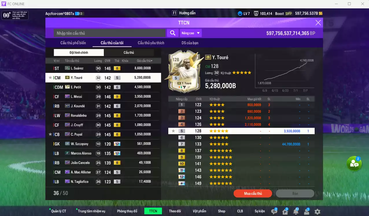 Ảnh Barcelona 29.517.600b có Suárez GRU, Touré ITM, Petit ITM+6, Messi UT+9, Koundé 26TY+6, Ronaldinho CU, Cruyff CU, Puyol CU... Full miniface, còn nhiều CP GIẢM THUẾ. HLV Xịn, đã full đào tạo chỉ số cầu thủ