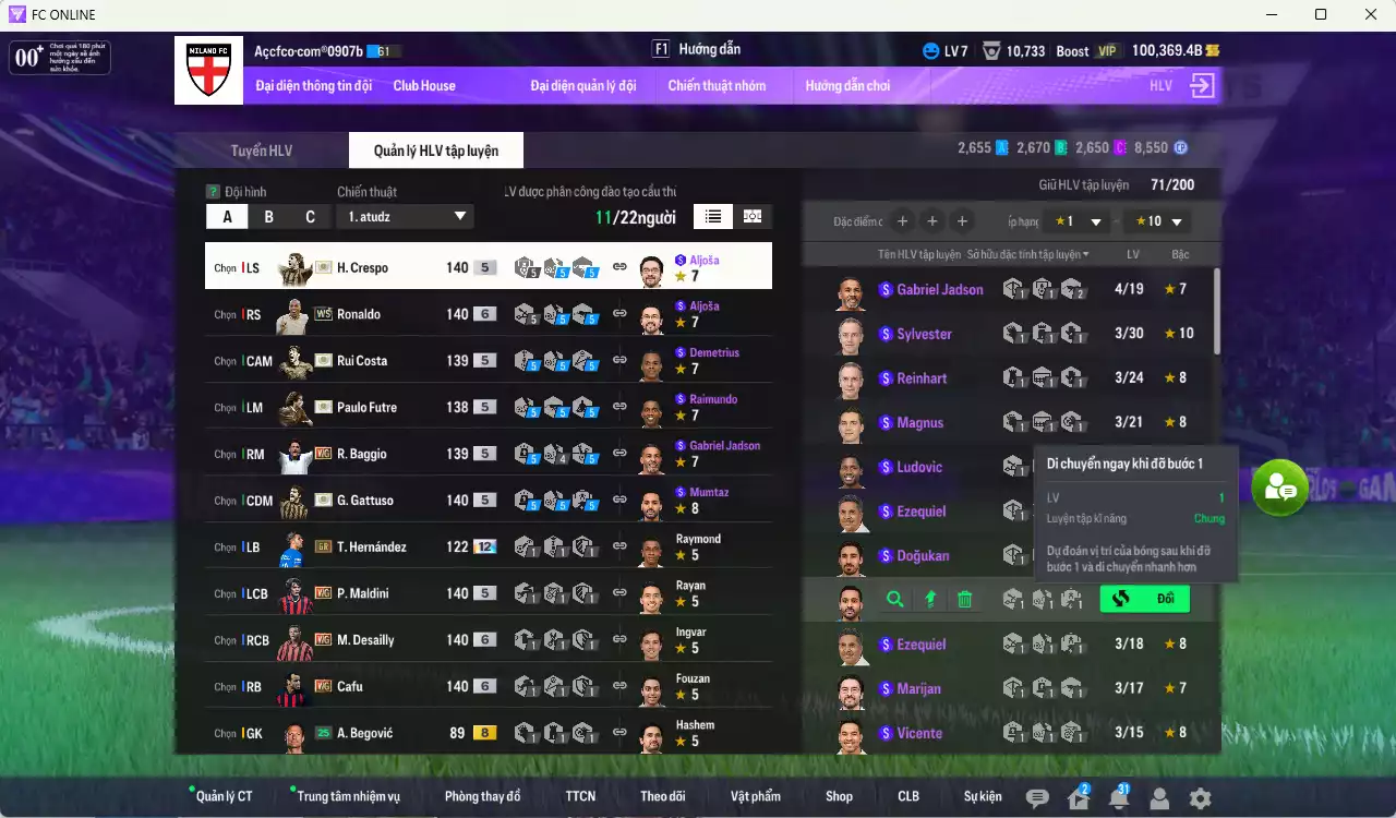 Ảnh AC Milan 6.572.800b có Crespo ITM, Ronaldo WS, Futre ITM, Gattuso ITM, Baggio WG, Desailly WG, Cafu WG, Maldini WG... HLV tạm