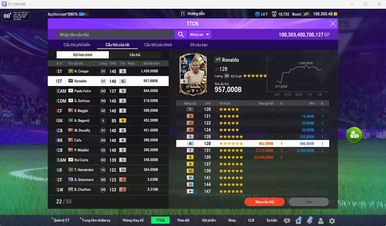 Ảnh AC Milan 6.572.800b có Crespo ITM, Ronaldo WS, Futre ITM, Gattuso ITM, Baggio WG, Desailly WG, Cafu WG, Maldini WG... HLV tạm