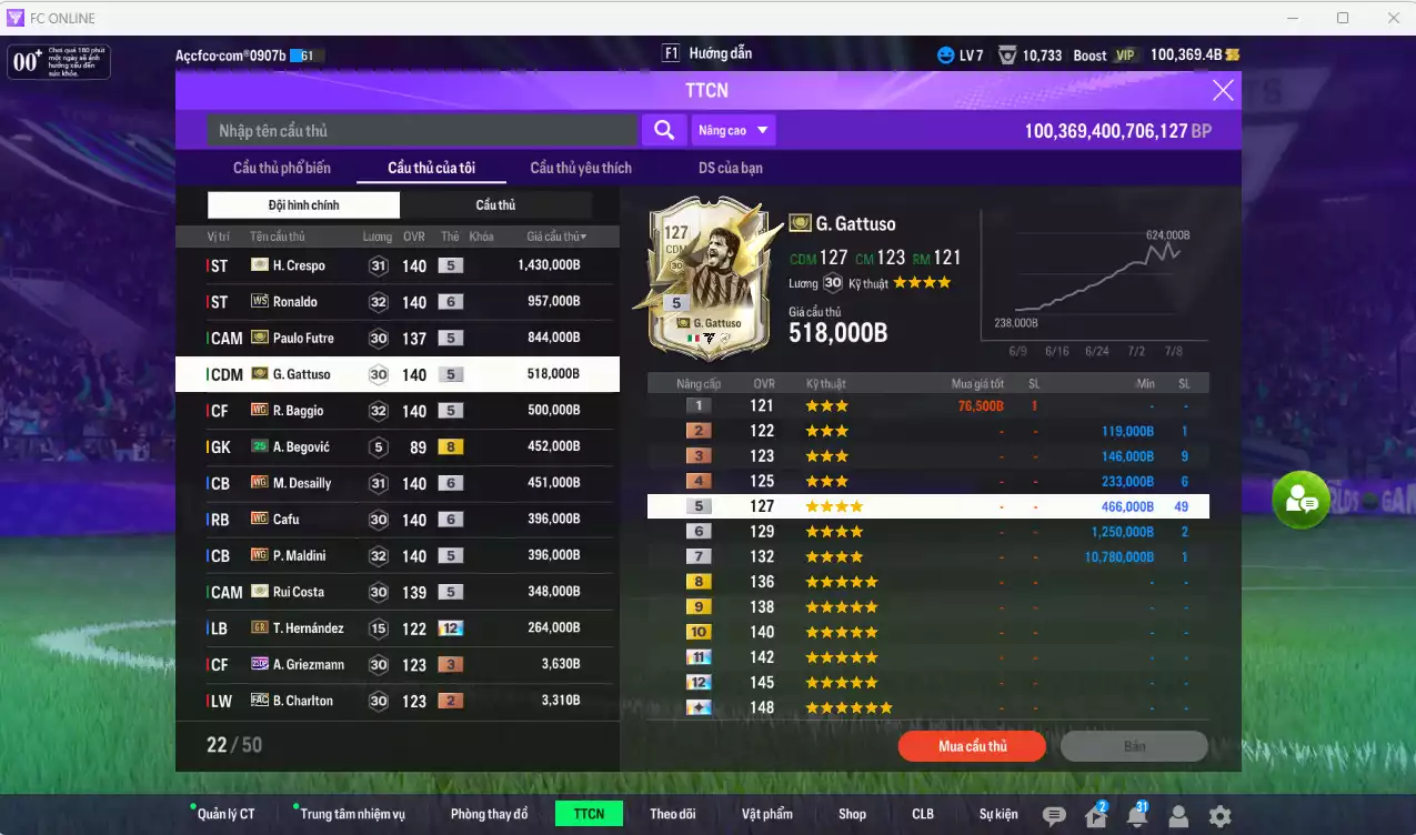Ảnh AC Milan 6.572.800b có Crespo ITM, Ronaldo WS, Futre ITM, Gattuso ITM, Baggio WG, Desailly WG, Cafu WG, Maldini WG... HLV tạm