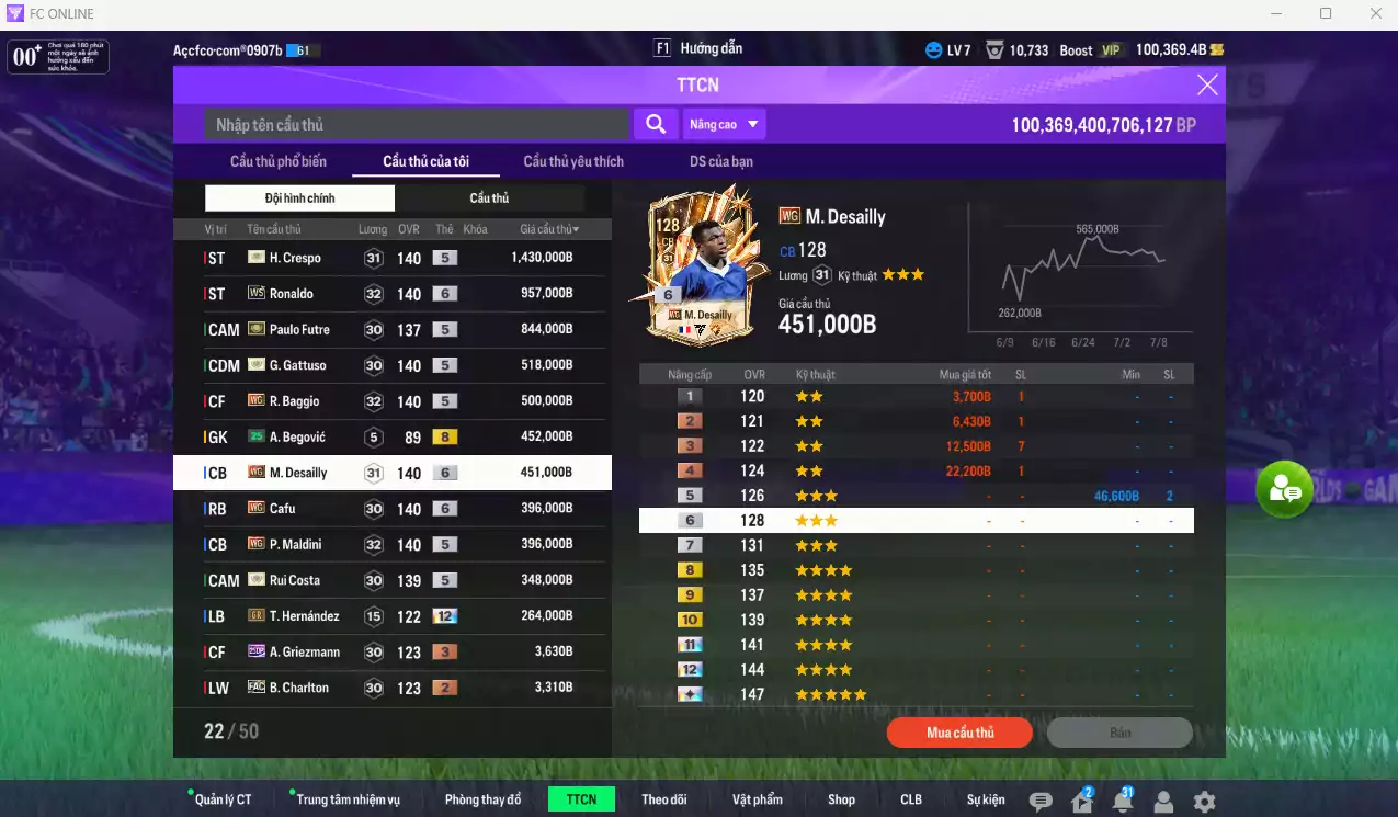 Ảnh AC Milan 6.572.800b có Crespo ITM, Ronaldo WS, Futre ITM, Gattuso ITM, Baggio WG, Desailly WG, Cafu WG, Maldini WG... HLV tạm