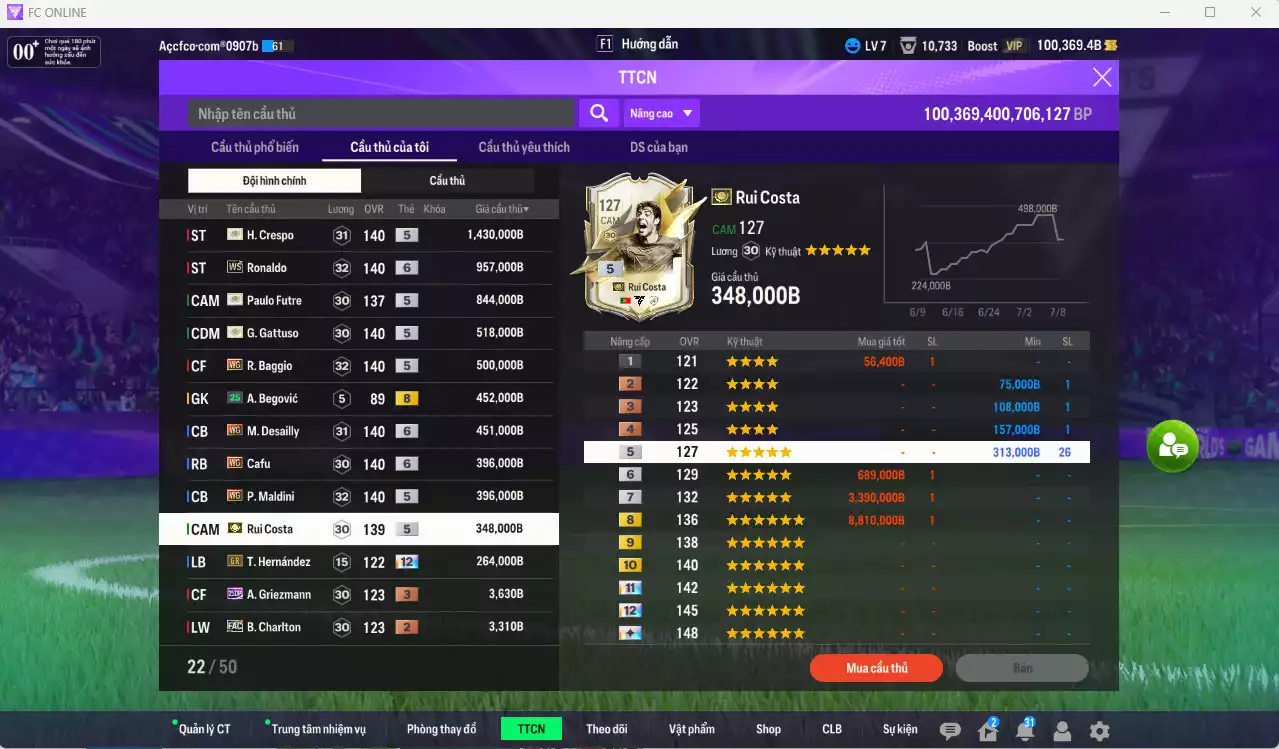 Ảnh AC Milan 6.572.800b có Crespo ITM, Ronaldo WS, Futre ITM, Gattuso ITM, Baggio WG, Desailly WG, Cafu WG, Maldini WG... HLV tạm