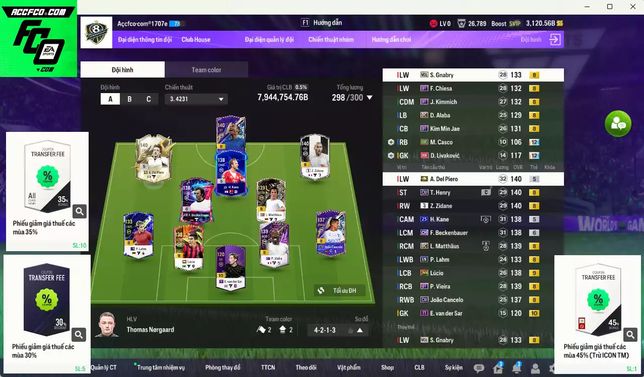 Bayern mix Juventus 7.944.750b có Del Piero ITM, Zidane JVA, Beckenbauer CH+6, Kane 25UCL, Henry CU, Gnabry MDL... Còn CP GIẢM THUẾ. HLV Xịn