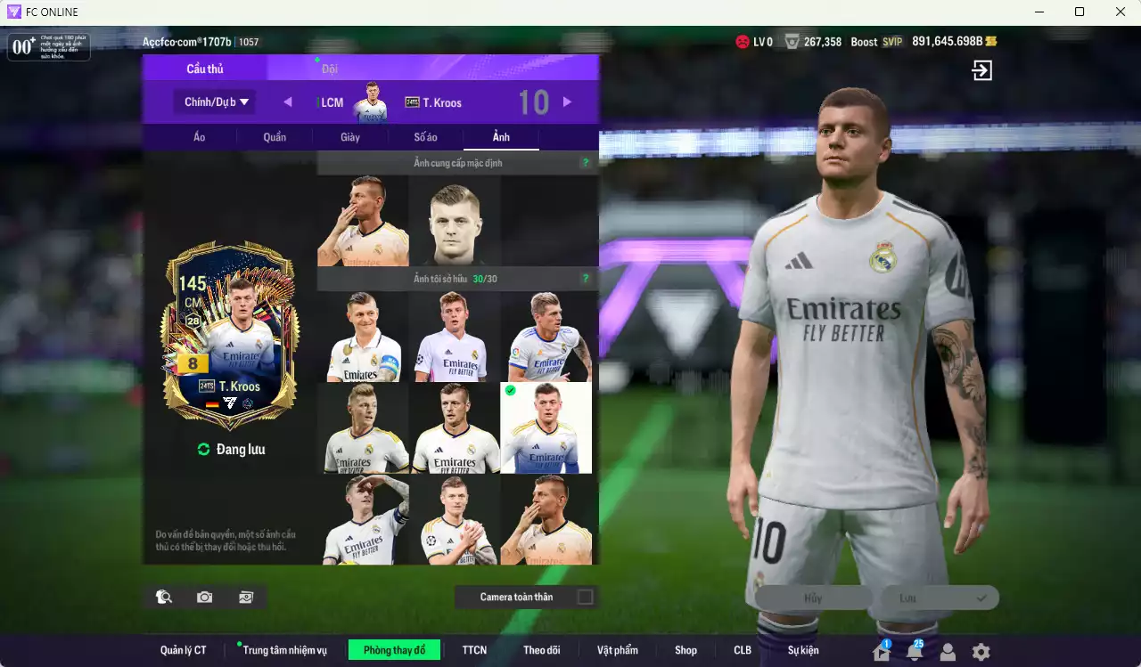 Ảnh Real Madrid 115.971.070b có Zidane ITM, Kaká ITM+6, CR7 PTG+8, Kroos 24TS+8 (limited), Valverde 25UCL, Militao CU+9, Rudiger CU, Casemiro CU... Full miniface. HLV Siêu Xịn, đã full đào tạo chiến thuật vs chỉ số cầu thủ, dư 680k TC. (VIP KC Tháng 7, BK Tháng 8 )