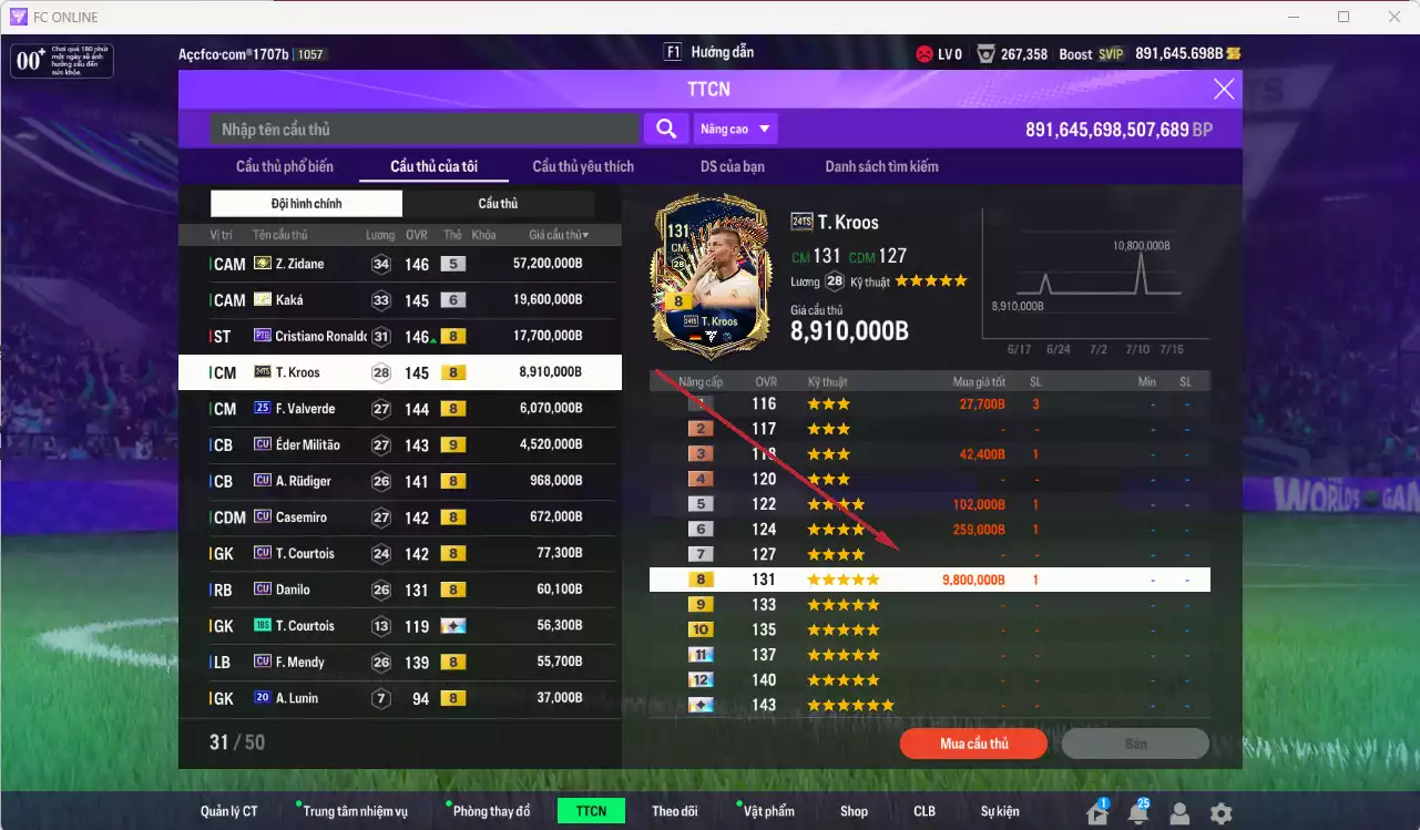 Ảnh Real Madrid 115.971.070b có Zidane ITM, Kaká ITM+6, CR7 PTG+8, Kroos 24TS+8 (limited), Valverde 25UCL, Militao CU+9, Rudiger CU, Casemiro CU... Full miniface. HLV Siêu Xịn, đã full đào tạo chiến thuật vs chỉ số cầu thủ, dư 680k TC. (VIP KC Tháng 7, BK Tháng 8 )