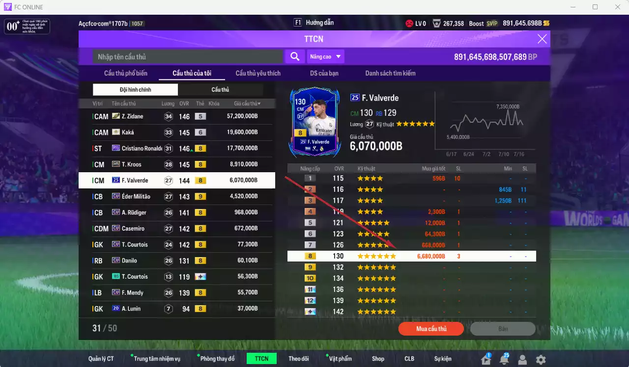 Ảnh Real Madrid 115.971.070b có Zidane ITM, Kaká ITM+6, CR7 PTG+8, Kroos 24TS+8 (limited), Valverde 25UCL, Militao CU+9, Rudiger CU, Casemiro CU... Full miniface. HLV Siêu Xịn, đã full đào tạo chiến thuật vs chỉ số cầu thủ, dư 680k TC. (VIP KC Tháng 7, BK Tháng 8 )