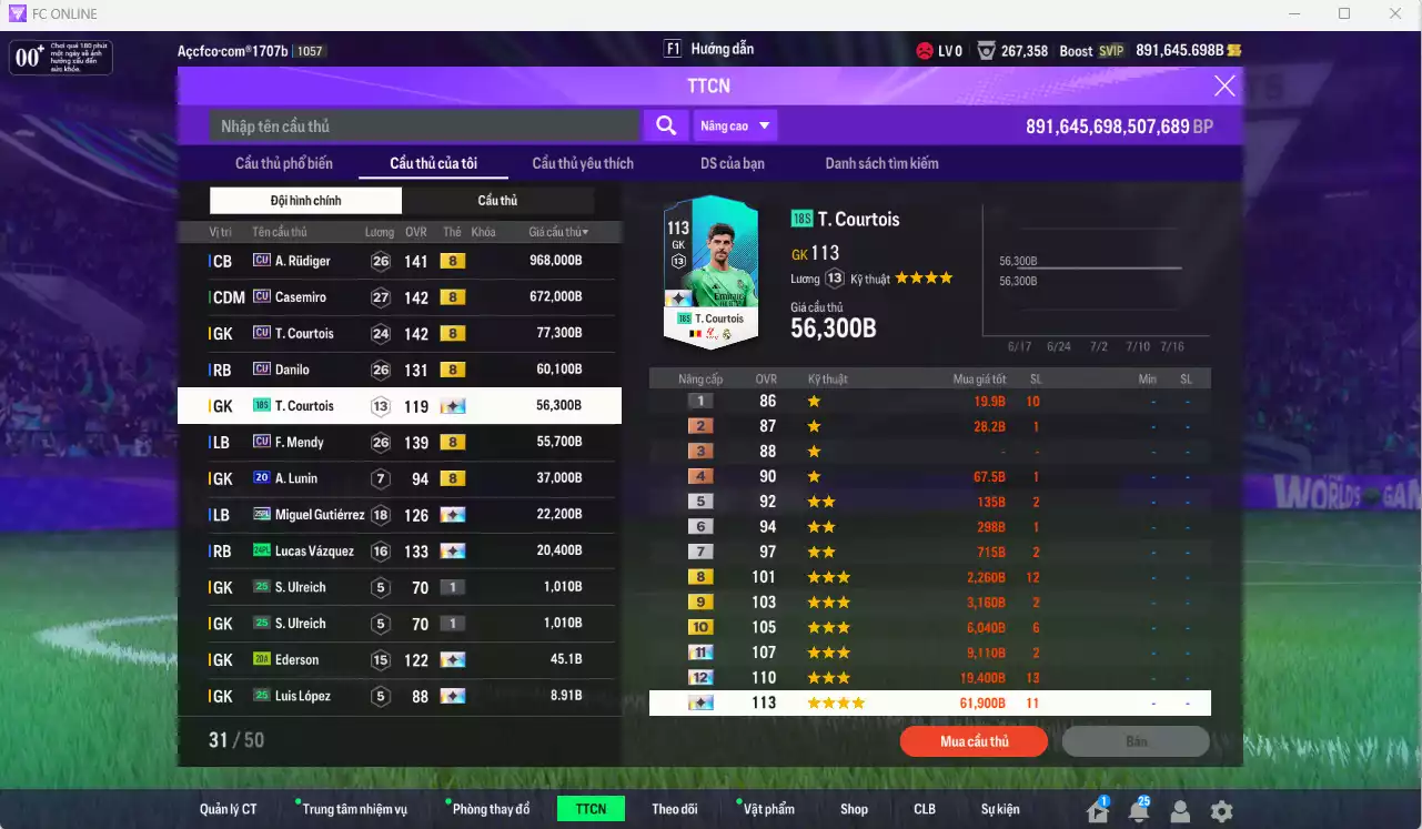 Ảnh Real Madrid 115.971.070b có Zidane ITM, Kaká ITM+6, CR7 PTG+8, Kroos 24TS+8 (limited), Valverde 25UCL, Militao CU+9, Rudiger CU, Casemiro CU... Full miniface. HLV Siêu Xịn, đã full đào tạo chiến thuật vs chỉ số cầu thủ, dư 680k TC. (VIP KC Tháng 7, BK Tháng 8 )