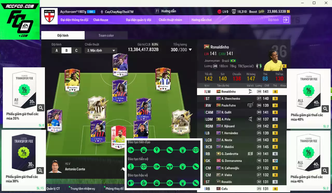 AC Milan 13.380.410b có Pirlo ITM, Zambrotta ITM+6, Maldini CU, Donnarumma BOE, Rijkaard CU, Nesta CU, Gullit CU... Còn nhiều CP GIẢM THUẾ. HLV tạm, đã full đào tạo chiến thuật