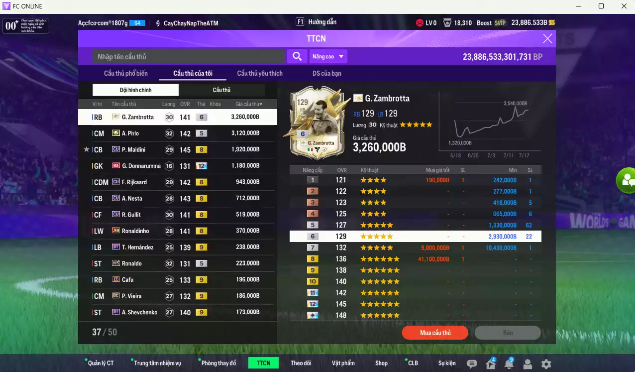 Ảnh AC Milan 13.380.410b có Pirlo ITM, Zambrotta ITM+6, Maldini CU, Donnarumma BOE, Rijkaard CU, Nesta CU, Gullit CU... Còn nhiều CP GIẢM THUẾ. HLV tạm, đã full đào tạo chiến thuật