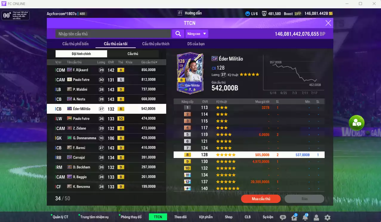 Ảnh AC Milan 39.534.800b có Torres ITM+6, Crespo ITM+6, Kaká CU, Pirlo DC+10, Ronaldinho JNM+9, Cafu ITM, Rijkaard CU, Maldini DC+9, Nesta CU, Futre JNM+10... Full miniface, còn CP GIẢM THUẾ. HLV Siêu Xịn, đã full đào tạo chiến thuật