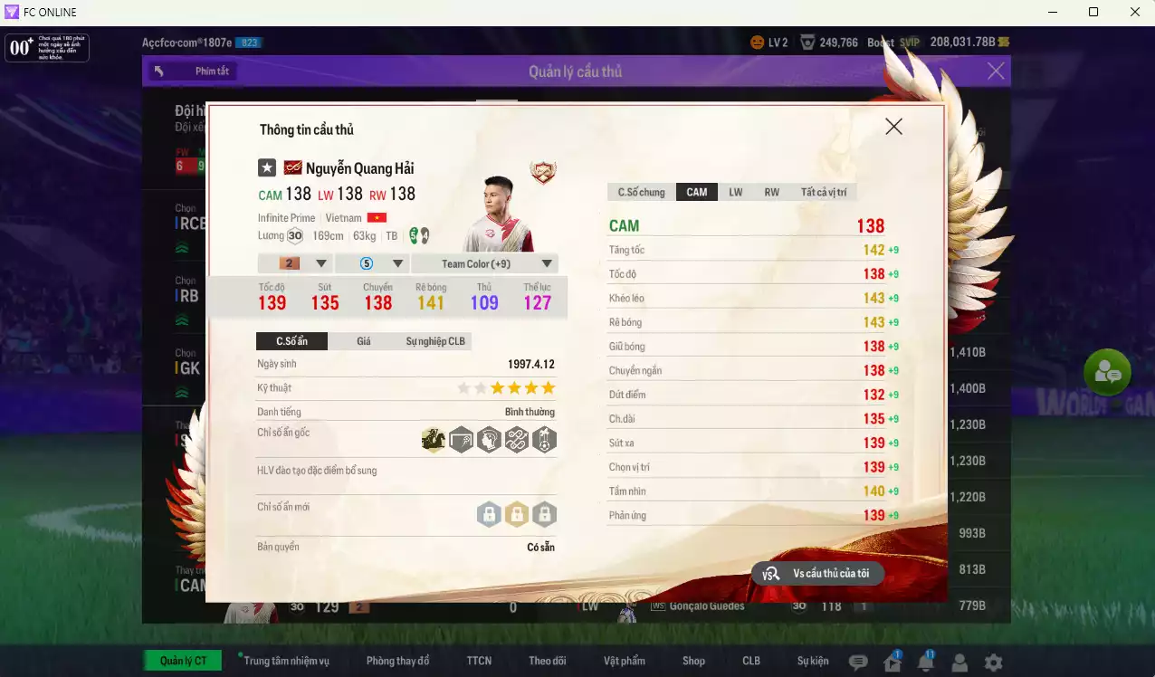 Ảnh [ACC Hiếm] Full mùa CAP+12 18.489.800b có Beckham, Park, Vieira, Eusébio, Aubameyang, Cantona, Nesta, H. Son, Lloris... CAP+12 vs Quang Hải IP. Full miniface, còn nhiều CP GIẢM THUẾ. HLV Xịn, đã full đào tạo chiến thuật vs chỉ số cầu thủ