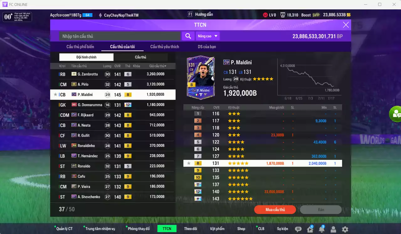 Ảnh AC Milan 13.380.410b có Pirlo ITM, Zambrotta ITM+6, Maldini CU, Donnarumma BOE, Rijkaard CU, Nesta CU, Gullit CU... Còn nhiều CP GIẢM THUẾ. HLV tạm, đã full đào tạo chiến thuật
