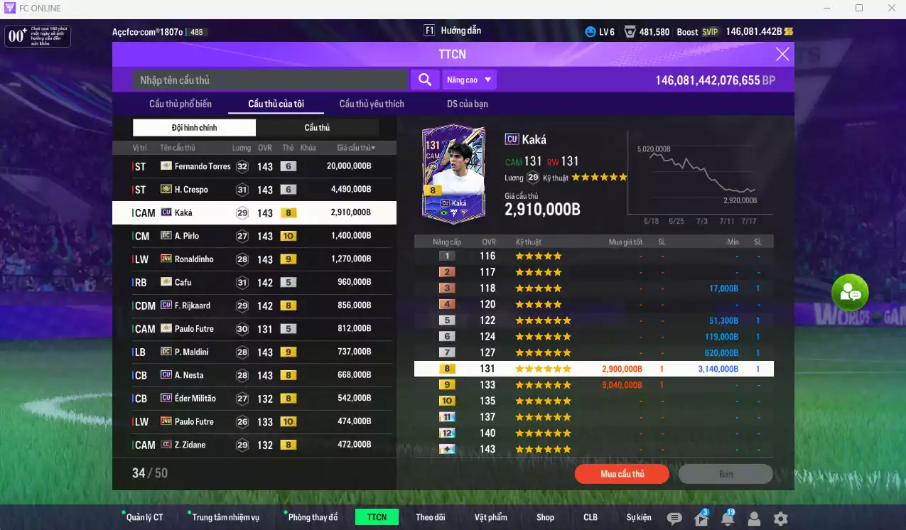 Ảnh AC Milan 39.534.800b có Torres ITM+6, Crespo ITM+6, Kaká CU, Pirlo DC+10, Ronaldinho JNM+9, Cafu ITM, Rijkaard CU, Maldini DC+9, Nesta CU, Futre JNM+10... Full miniface, còn CP GIẢM THUẾ. HLV Siêu Xịn, đã full đào tạo chiến thuật