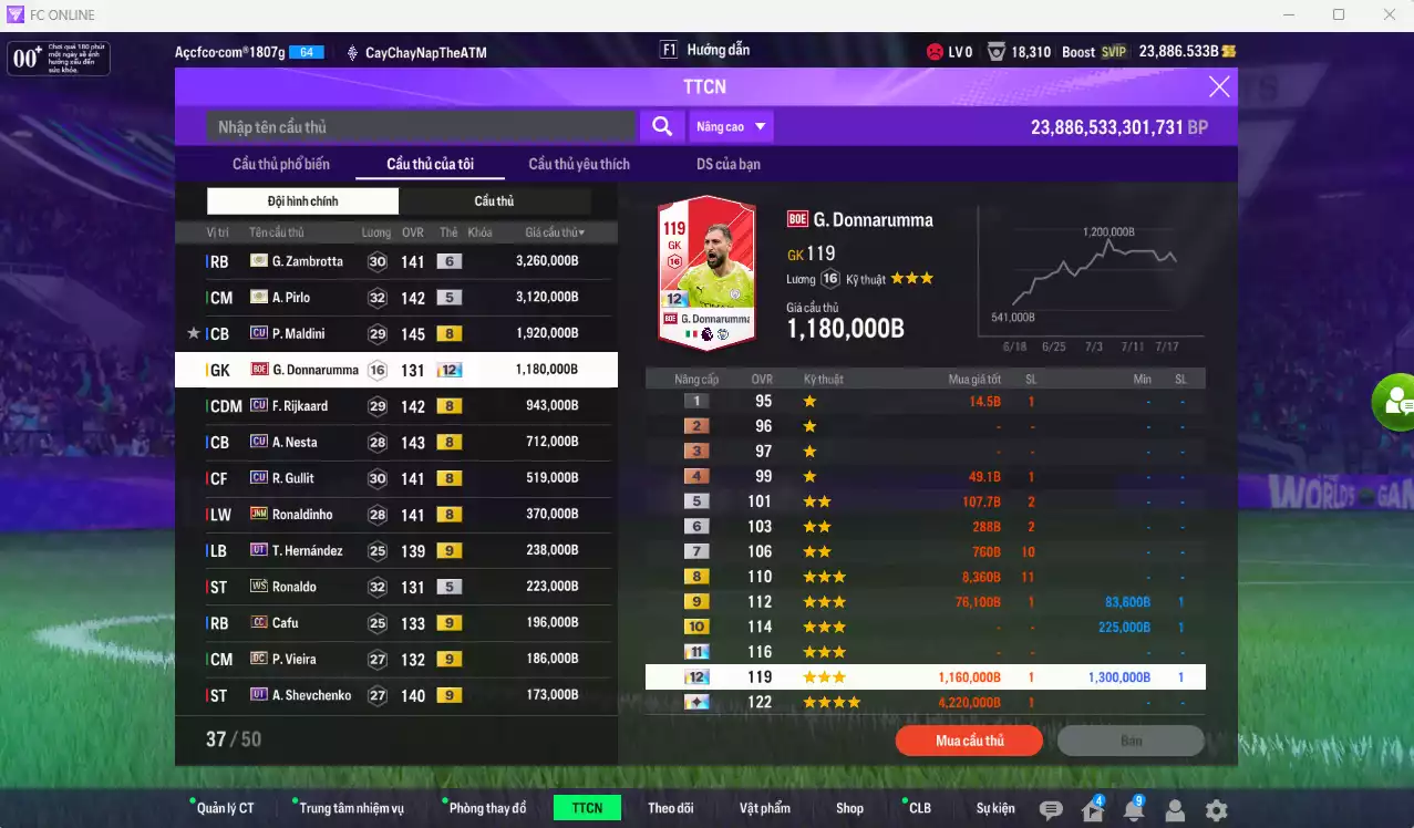 Ảnh AC Milan 13.380.410b có Pirlo ITM, Zambrotta ITM+6, Maldini CU, Donnarumma BOE, Rijkaard CU, Nesta CU, Gullit CU... Còn nhiều CP GIẢM THUẾ. HLV tạm, đã full đào tạo chiến thuật