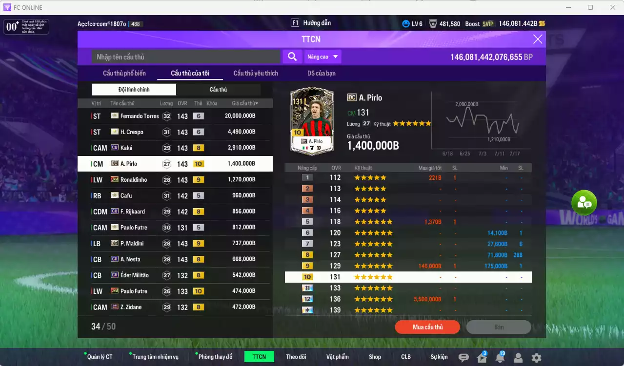Ảnh AC Milan 39.534.800b có Torres ITM+6, Crespo ITM+6, Kaká CU, Pirlo DC+10, Ronaldinho JNM+9, Cafu ITM, Rijkaard CU, Maldini DC+9, Nesta CU, Futre JNM+10... Full miniface, còn CP GIẢM THUẾ. HLV Siêu Xịn, đã full đào tạo chiến thuật