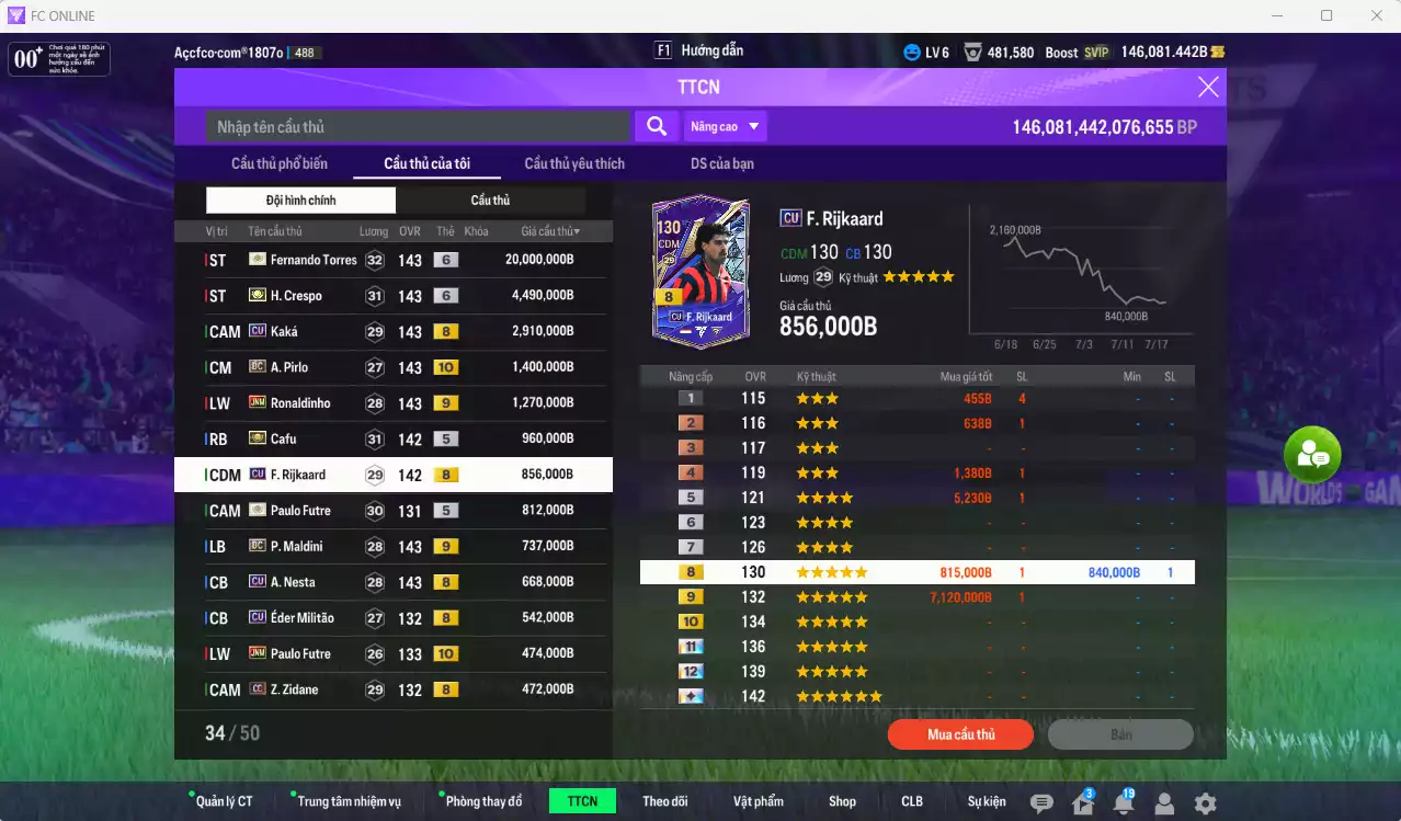Ảnh AC Milan 39.534.800b có Torres ITM+6, Crespo ITM+6, Kaká CU, Pirlo DC+10, Ronaldinho JNM+9, Cafu ITM, Rijkaard CU, Maldini DC+9, Nesta CU, Futre JNM+10... Full miniface, còn CP GIẢM THUẾ. HLV Siêu Xịn, đã full đào tạo chiến thuật