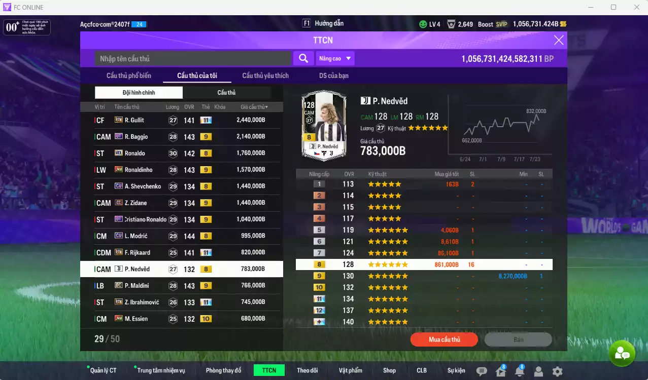 Ảnh AC Milan mix Real Madrid 21.693.500b dư 1trb có Gullit RTN+11, Baggio UT+9, Ronaldo MDL, Ronaldinho JNM+9, Sheva CU, Zidane CC+9, CR7 UT+9, Modric CU, Rijkaard RTN+11, Ibrahimovic RTN+11... HLV Xịn