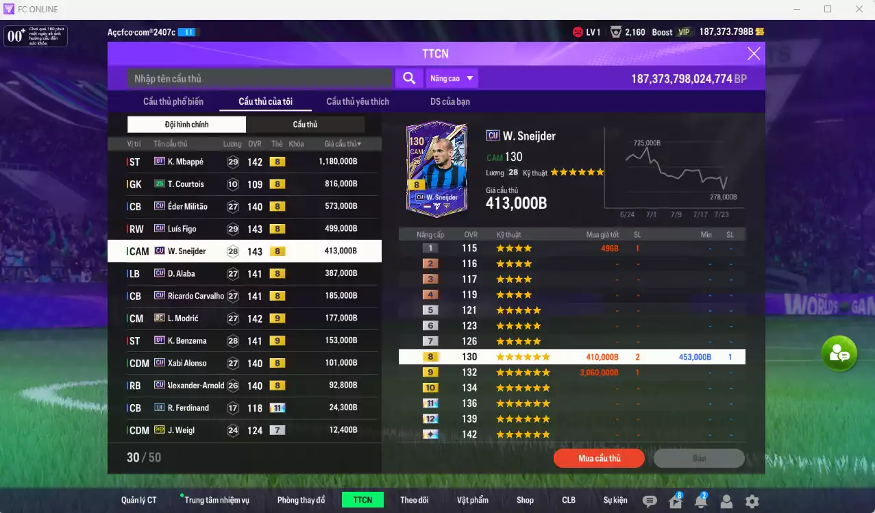Ảnh Real Madrid 4.622.400b có Mbappé UT, Militao CU, Figo CU, Sneijder CU, Alaba CU...