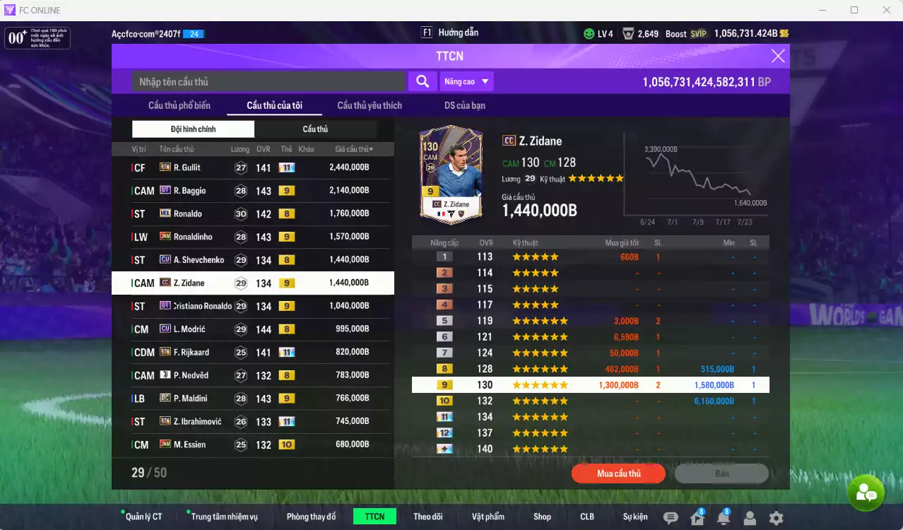 Ảnh AC Milan mix Real Madrid 21.693.500b dư 1trb có Gullit RTN+11, Baggio UT+9, Ronaldo MDL, Ronaldinho JNM+9, Sheva CU, Zidane CC+9, CR7 UT+9, Modric CU, Rijkaard RTN+11, Ibrahimovic RTN+11... HLV Xịn