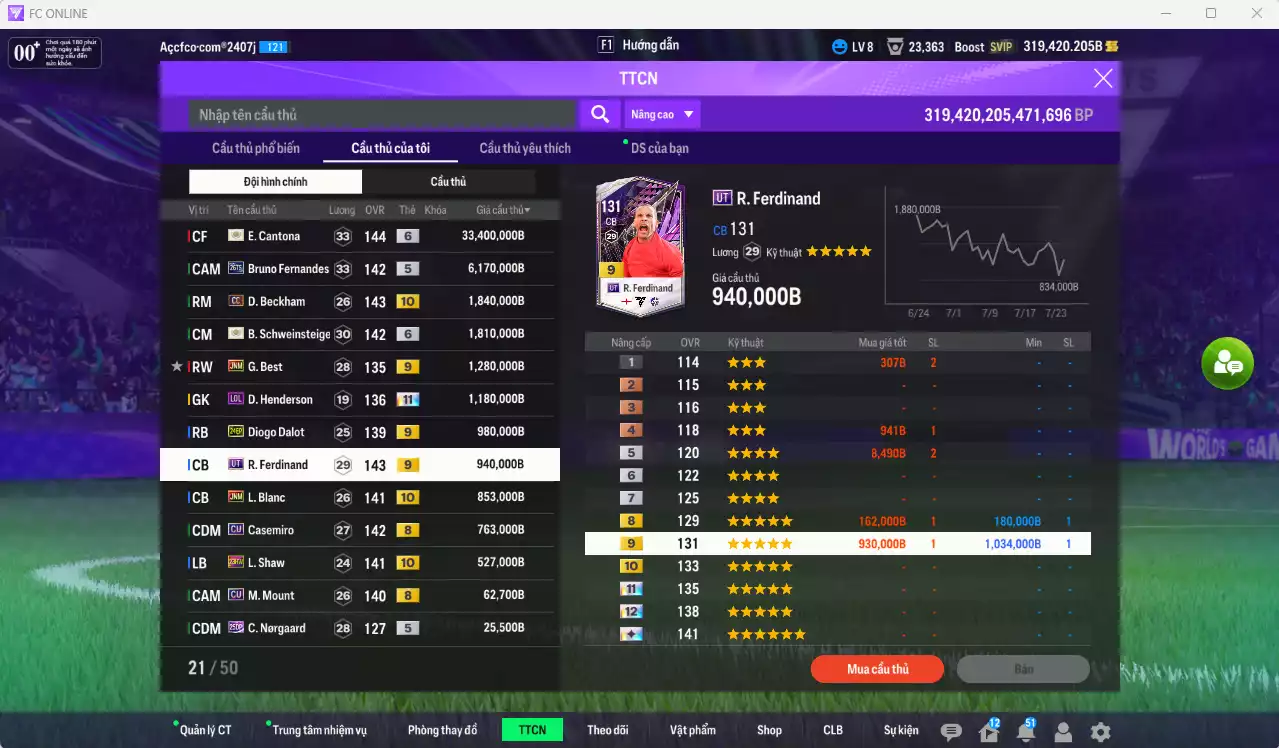 Ảnh Man Utd. 49.858.720b có Cantona ITM+6, Schweinsteiger ITM+6, Bruno 26TS, Beckham CC+10, Best JNM+9, Henderson LOL+11, Dalot 24EP+9, Ferdinand UT+9, Blanc JNM+10, Casemiro CU, Shaw 23HW+10... Còn CP GIẢM THUẾ