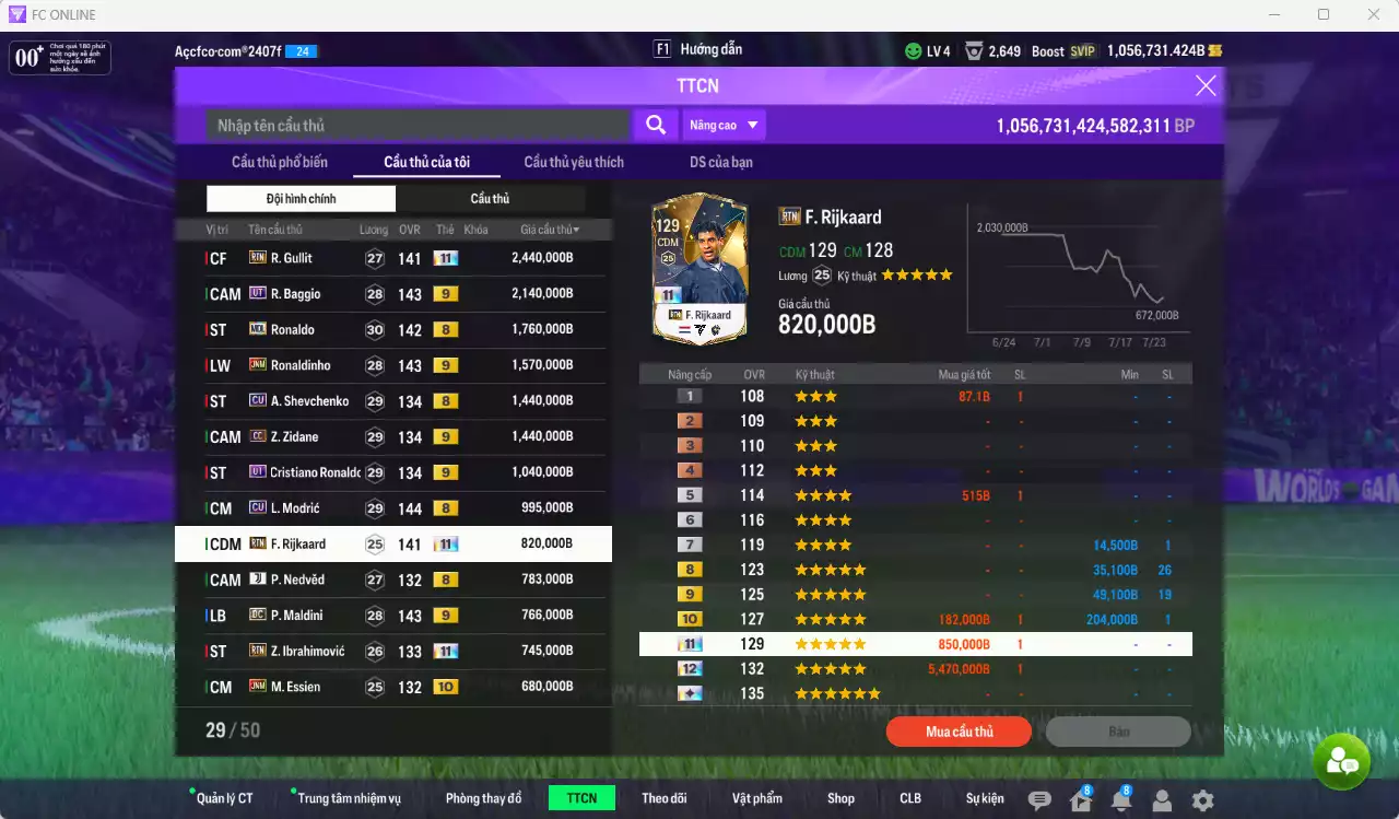 Ảnh AC Milan mix Real Madrid 21.693.500b dư 1trb có Gullit RTN+11, Baggio UT+9, Ronaldo MDL, Ronaldinho JNM+9, Sheva CU, Zidane CC+9, CR7 UT+9, Modric CU, Rijkaard RTN+11, Ibrahimovic RTN+11... HLV Xịn