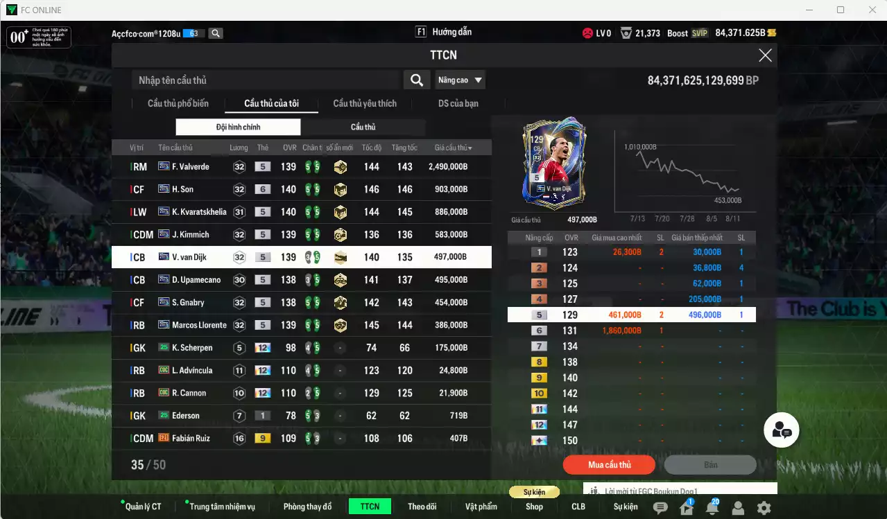 Ảnh Full mùa 26TS 6.916.900b có Valverde, H. Son+6, Kvaratskhelia, Kimmich, Van Dijk, Upamecano, Gnabry, Llorente... 25TS. HLV Xịn