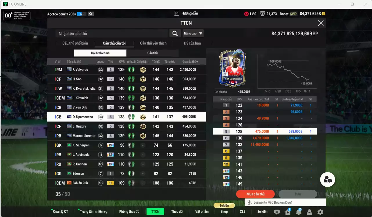 Ảnh Full mùa 26TS 6.916.900b có Valverde, H. Son+6, Kvaratskhelia, Kimmich, Van Dijk, Upamecano, Gnabry, Llorente... 25TS. HLV Xịn