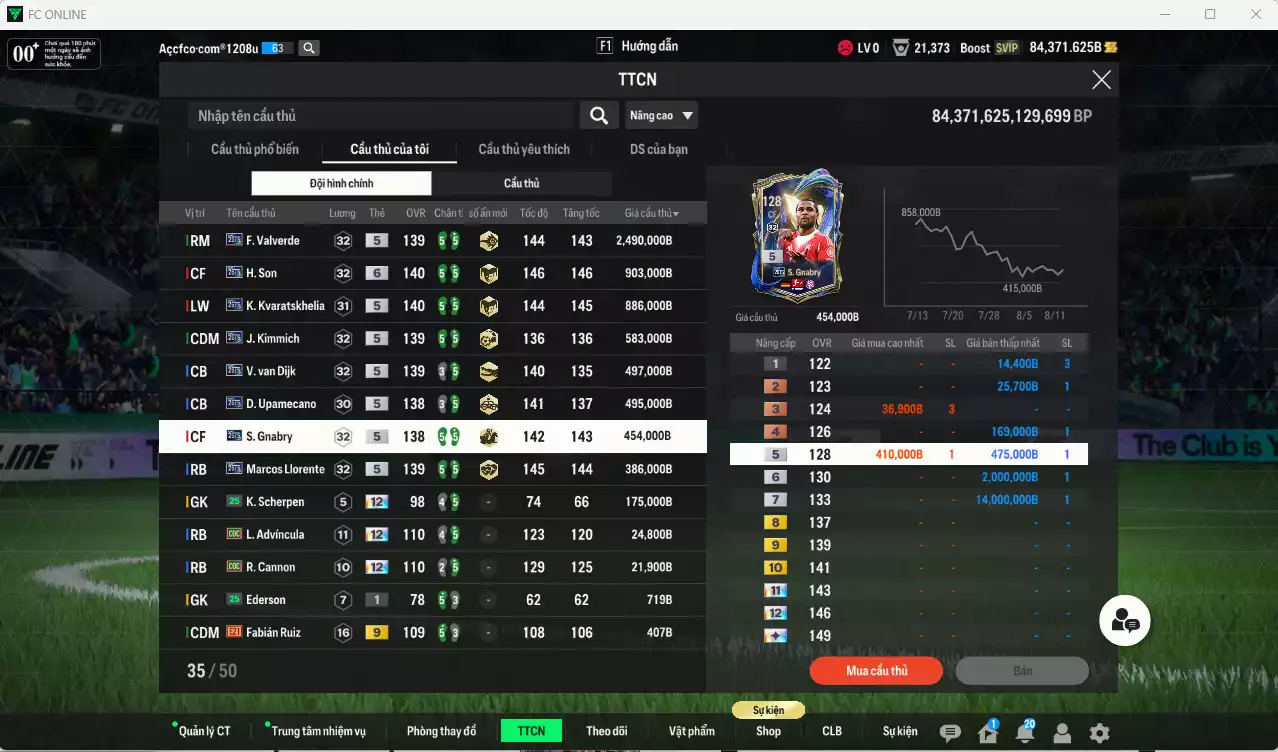 Ảnh Full mùa 26TS 6.916.900b có Valverde, H. Son+6, Kvaratskhelia, Kimmich, Van Dijk, Upamecano, Gnabry, Llorente... 25TS. HLV Xịn