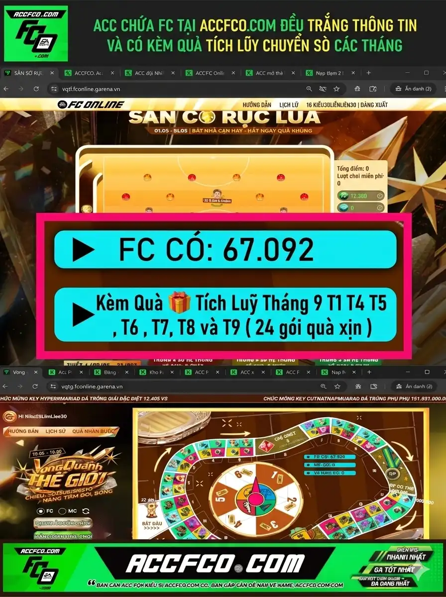 [CTV] ACC chứa 67.092FC trắng thông tin, Quà 🎁 Tích Luỹ Tháng 9 T1 T4 T5 T6 và T7 gói 1 ( 16 gói )