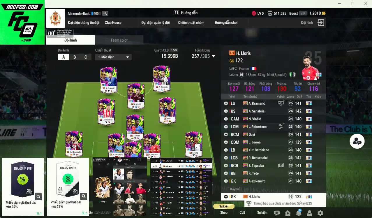 Full mùa 23HW+11 (gắn được CSAV) 19.696b dư 1.2b có Sanabria, Bensebaini, Yuri Berchiche, Gavi, Tete, Kramaric, Vlasic.. 23HW+11, Full miniface. HLV Xịn