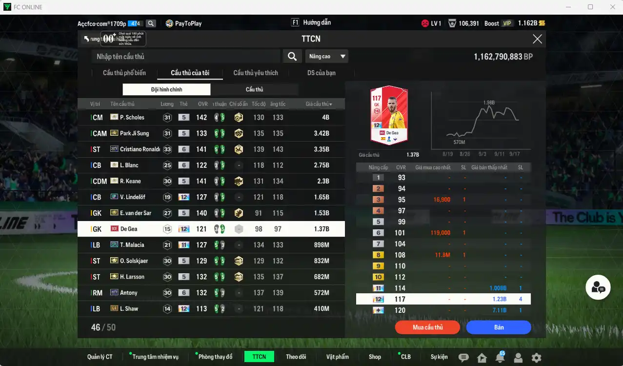 Ảnh Man Utd. 27.092b dư 1.1b có Scholes ITM, CR7 26TY+6, Park ITM, Keane ITM, VDS ITM, Malacia SPL+11, Ole ITM, Larrson ITM, De Gea BOE+12... Full miniface, nhiều CP GIẢM THUẾ. HLV Xịn, đã đào tạo full cs nhiều cầu thủ
