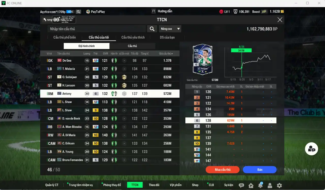 Ảnh Man Utd. 27.092b dư 1.1b có Scholes ITM, CR7 26TY+6, Park ITM, Keane ITM, VDS ITM, Malacia SPL+11, Ole ITM, Larrson ITM, De Gea BOE+12... Full miniface, nhiều CP GIẢM THUẾ. HLV Xịn, đã đào tạo full cs nhiều cầu thủ