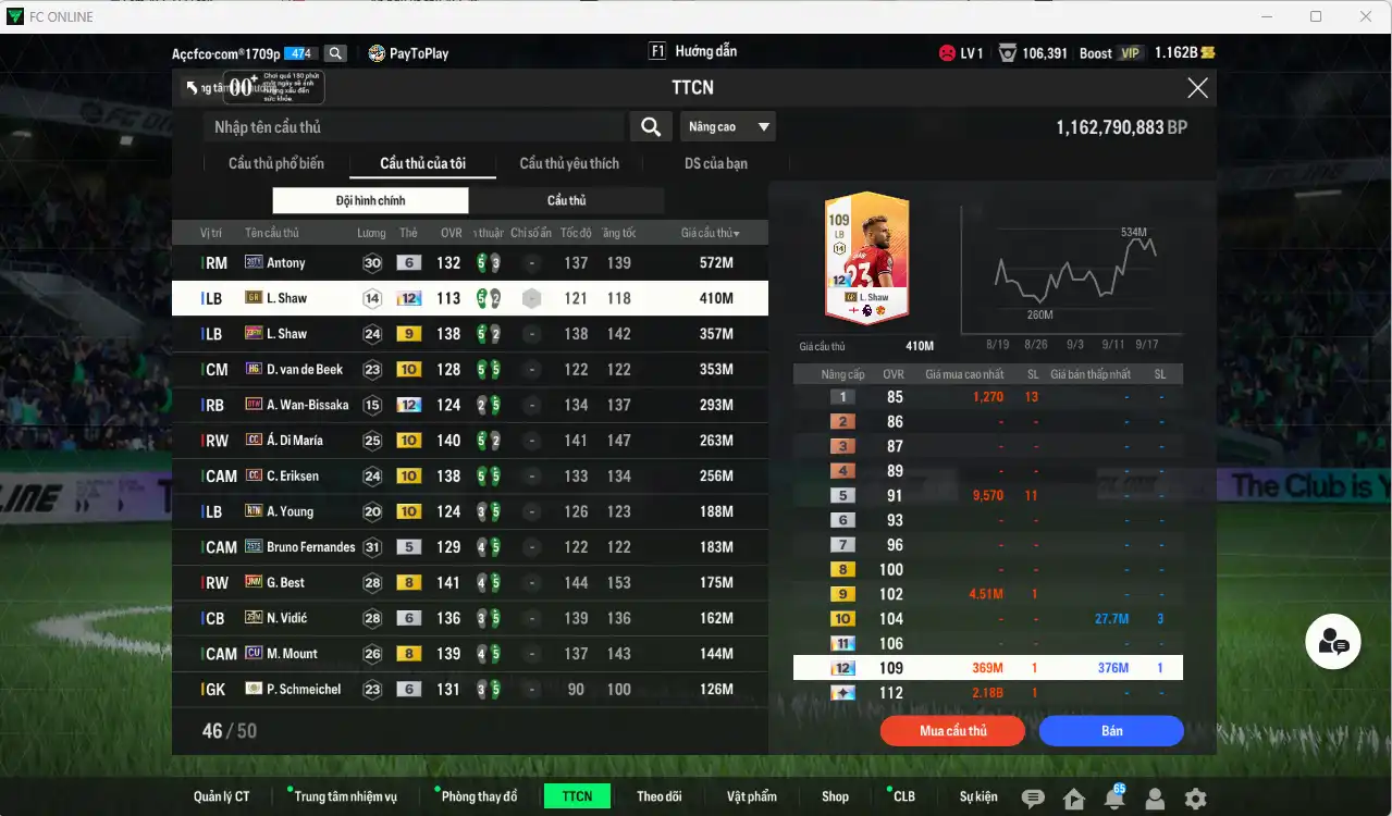 Ảnh Man Utd. 27.092b dư 1.1b có Scholes ITM, CR7 26TY+6, Park ITM, Keane ITM, VDS ITM, Malacia SPL+11, Ole ITM, Larrson ITM, De Gea BOE+12... Full miniface, nhiều CP GIẢM THUẾ. HLV Xịn, đã đào tạo full cs nhiều cầu thủ