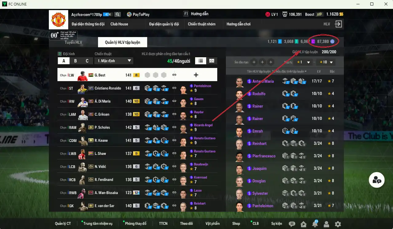 Ảnh Man Utd. 27.092b dư 1.1b có Scholes ITM, CR7 26TY+6, Park ITM, Keane ITM, VDS ITM, Malacia SPL+11, Ole ITM, Larrson ITM, De Gea BOE+12... Full miniface, nhiều CP GIẢM THUẾ. HLV Xịn, đã đào tạo full cs nhiều cầu thủ