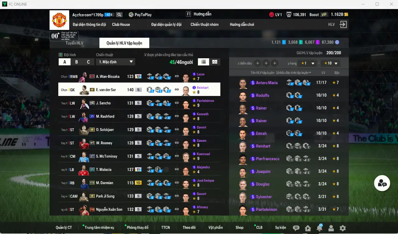 Ảnh Man Utd. 27.092b dư 1.1b có Scholes ITM, CR7 26TY+6, Park ITM, Keane ITM, VDS ITM, Malacia SPL+11, Ole ITM, Larrson ITM, De Gea BOE+12... Full miniface, nhiều CP GIẢM THUẾ. HLV Xịn, đã đào tạo full cs nhiều cầu thủ