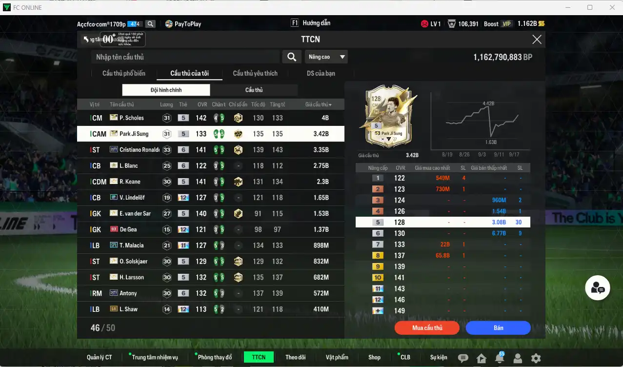 Ảnh Man Utd. 27.092b dư 1.1b có Scholes ITM, CR7 26TY+6, Park ITM, Keane ITM, VDS ITM, Malacia SPL+11, Ole ITM, Larrson ITM, De Gea BOE+12... Full miniface, nhiều CP GIẢM THUẾ. HLV Xịn, đã đào tạo full cs nhiều cầu thủ